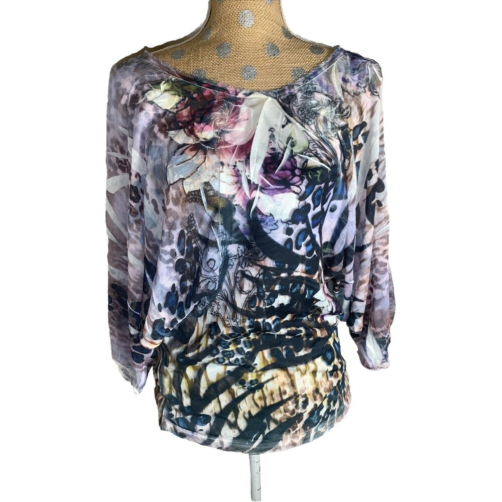 Y2K Animal Cheetah Fairy Whimsical Boho jacquard floral kimono Top Medium Artsy